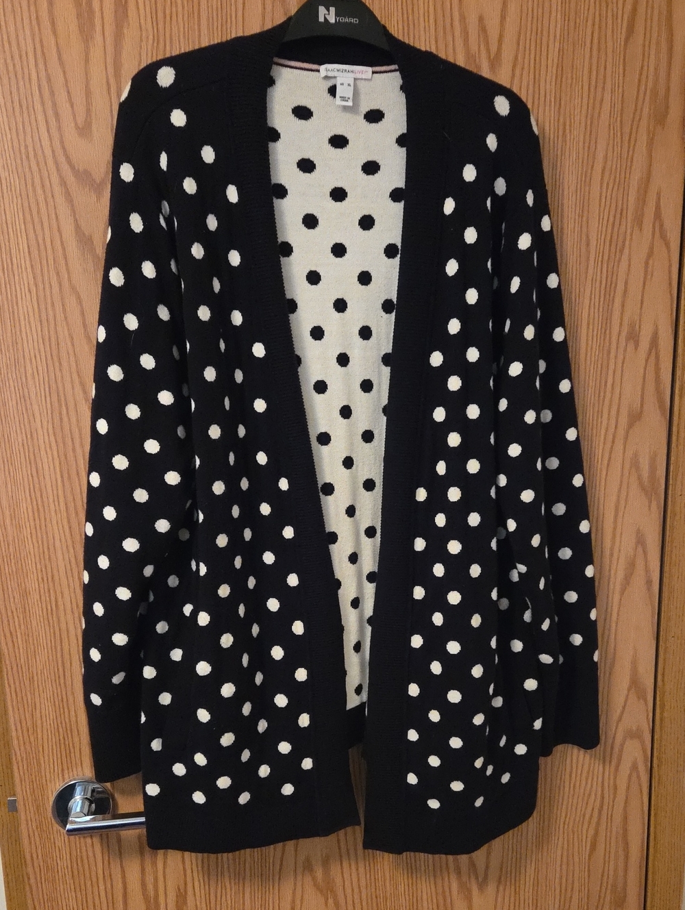 Isaac Mizrahi Black and White Polka Dot Open-Front Cardigan